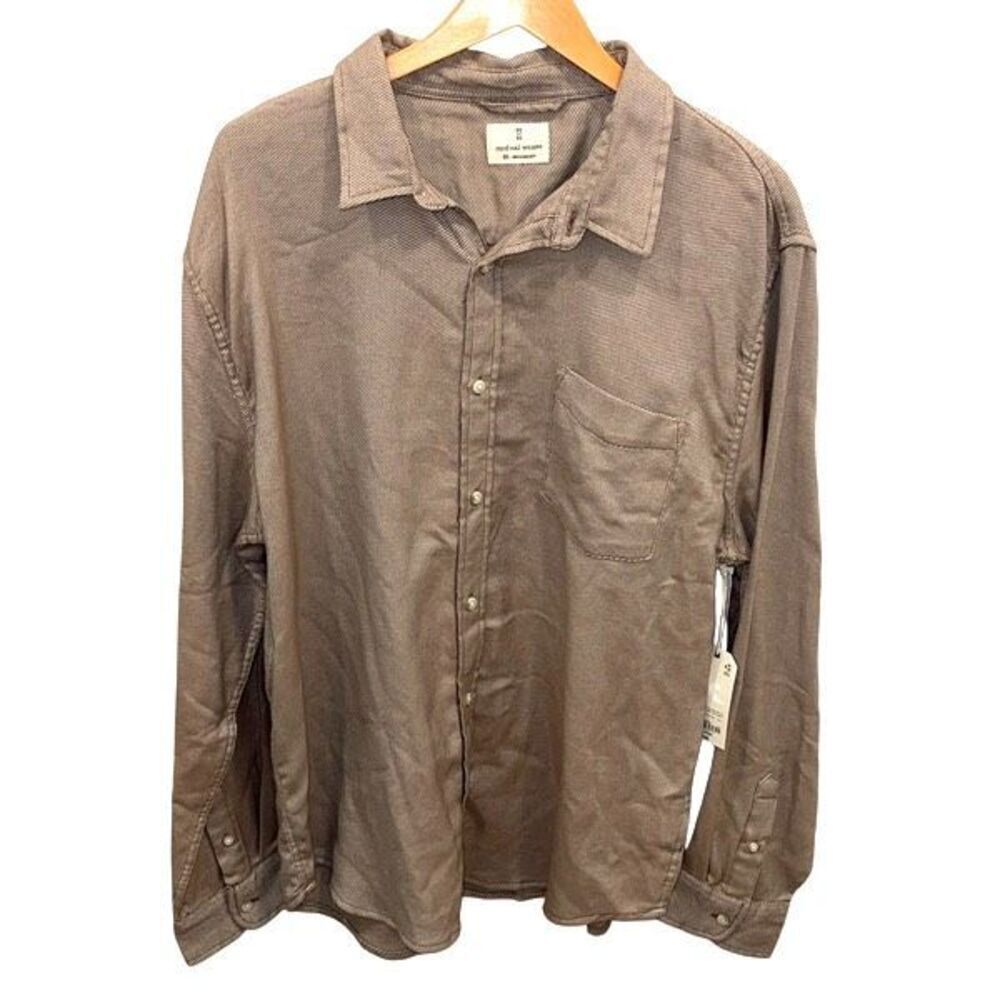 Mutual Weave Mens‎ Long Sleeve Cotton Button-up Shirt Brown XXL NWT